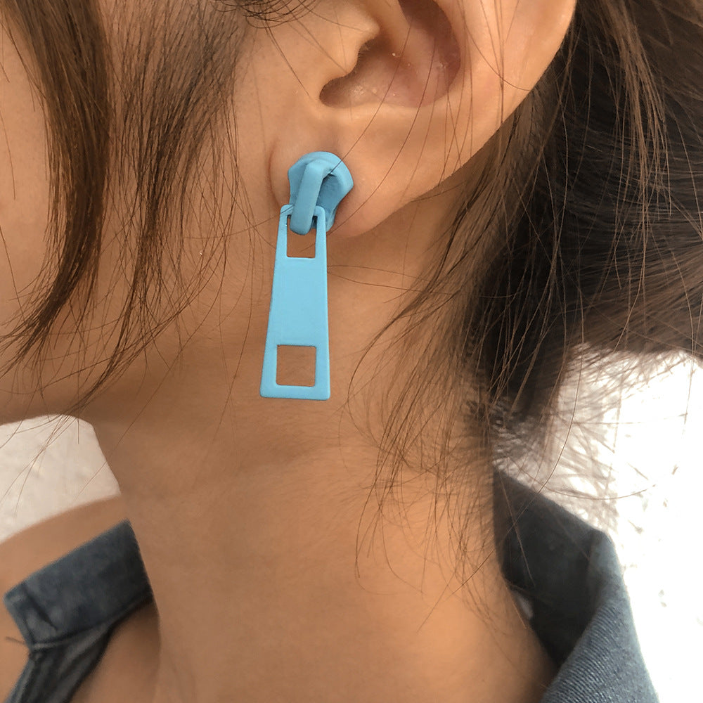 Wholesale Creative Simple Zipper Colorful Personalized Candy Color Metal Earrings