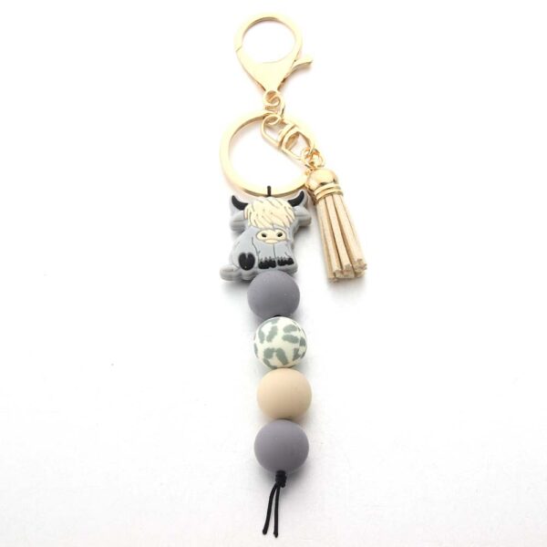 Wholesale Silicone Bead Cute Highland Cow Keychain