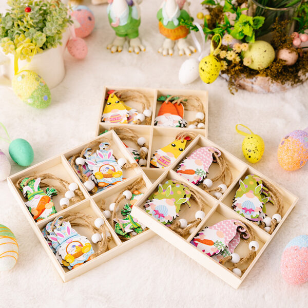 Wholesale Easter 4-grid Wooden Boxes with Wooden Dwarf Radish Pendant Decorations