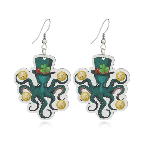 Wholesale Patrick's Day Four Leaf Clover Heart Owl Wooden Earrings