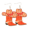 Wholesale Western Cowboy Boots Hat Teardrop Shape Wooden Earrings