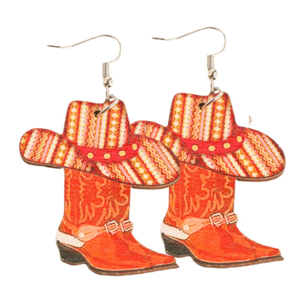 Wholesale Western Cowboy Boots Hat Teardrop Shape Wooden Earrings