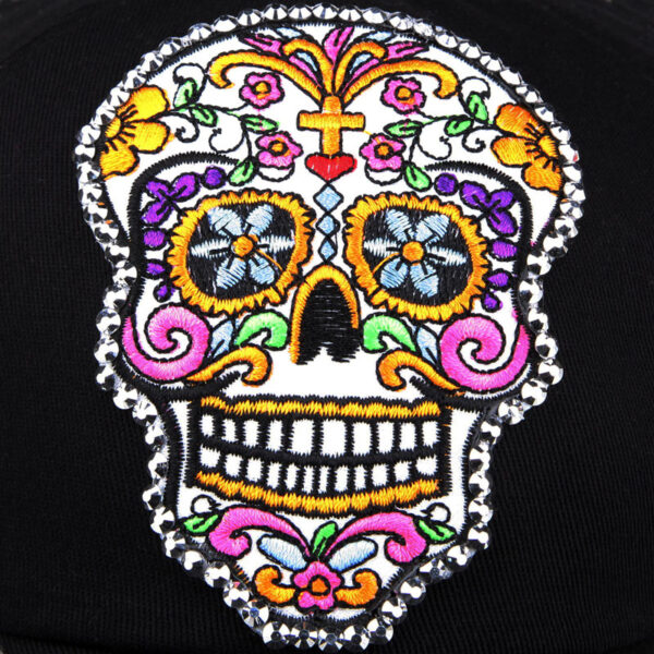Wholesale Cotton Skull Embroidered Applique Diamond Baseball Cap