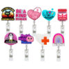 Wholesale Badge Reels Glitter Love Rainbow Medicine Bottle Badge Scroll ABS Retractable Keychain