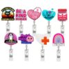 Wholesale Badge Reels Glitter Love Rainbow Medicine Bottle Badge Scroll ABS Retractable Keychain