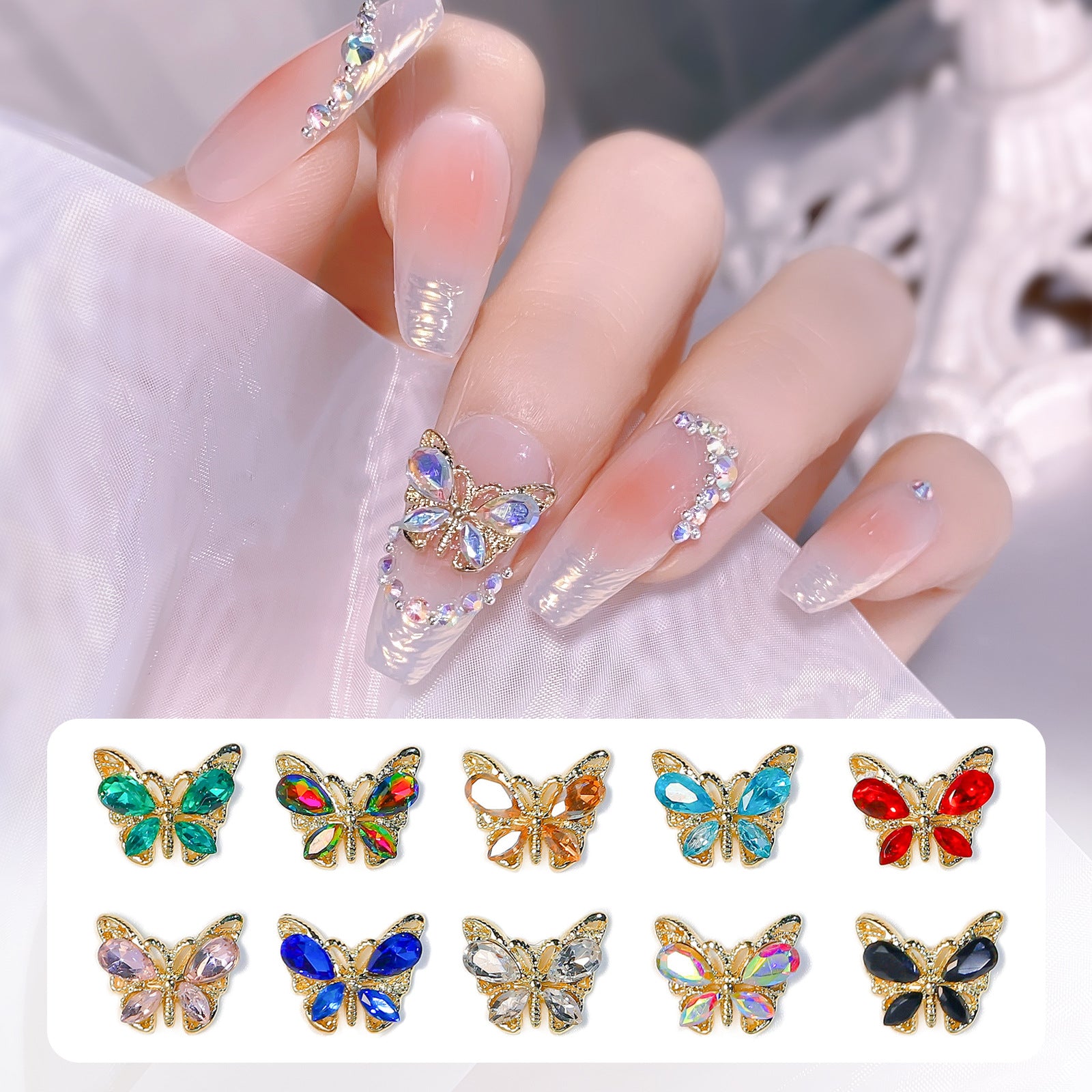 Wholesale Crystal Butterfly Zircon Resin Nail Stickers Aessories