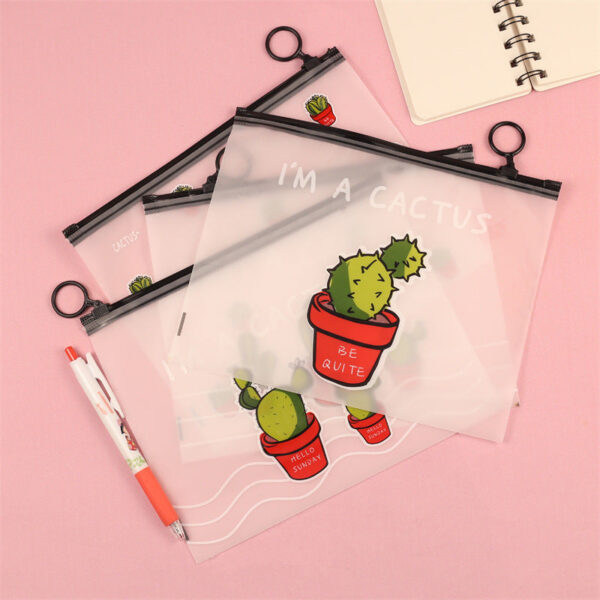 Wholesale Plastic Cartoon Cactus Zipper Document Bag