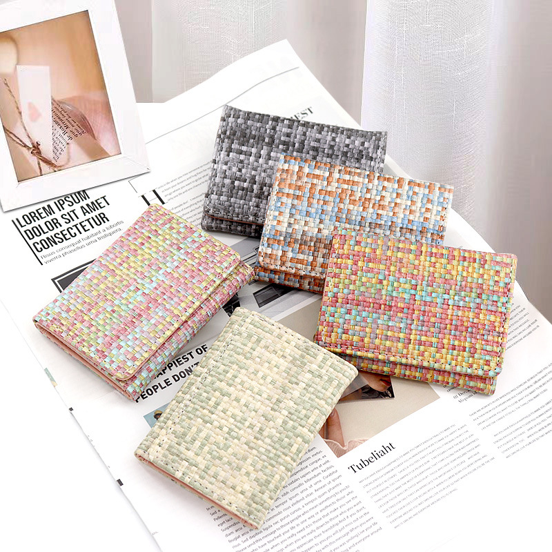 Wholesale Straw Pattern Folding Wallet Student Coin Purse Card Holder Wallet