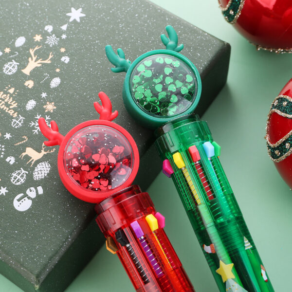 Wholesale Plastic Cartoon Sequin Fawn Old Man Christmas Ten-Color Ballpoint Pen