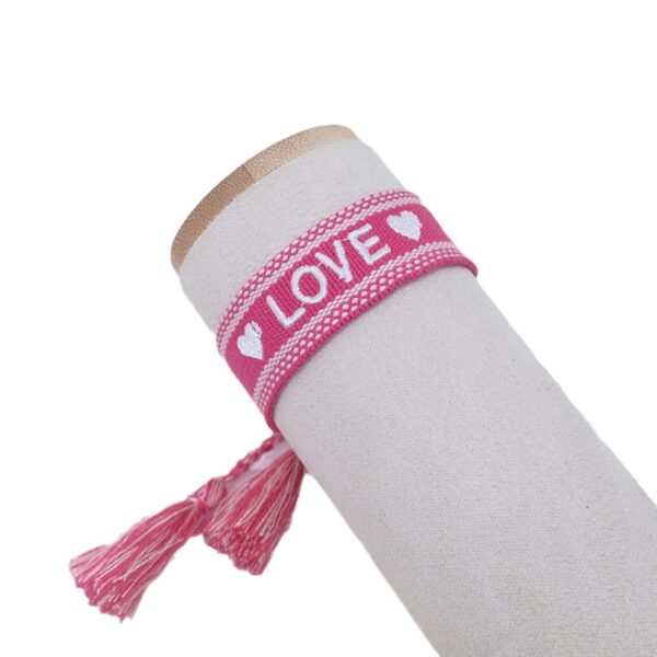 Wholesale Cord Embroiderable Logo Ethnic Style Letter Woven Tassel Bracelet