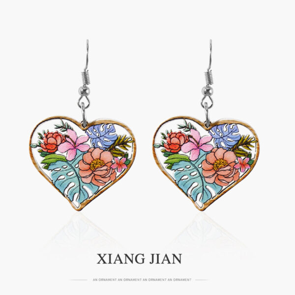 Wholesale Hollow Vintage Wood Flower Heart Shaped Earrings