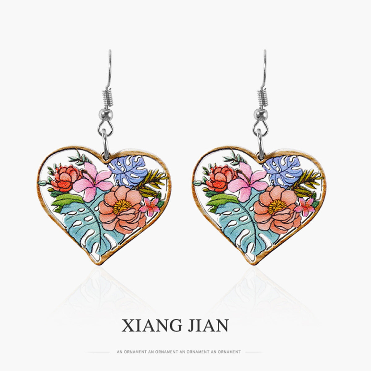 Wholesale Hollow Vintage Wood Flower Heart Shaped Earrings