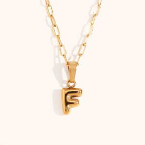 Mini bubble letter paper clip chain necklace-Gold-F