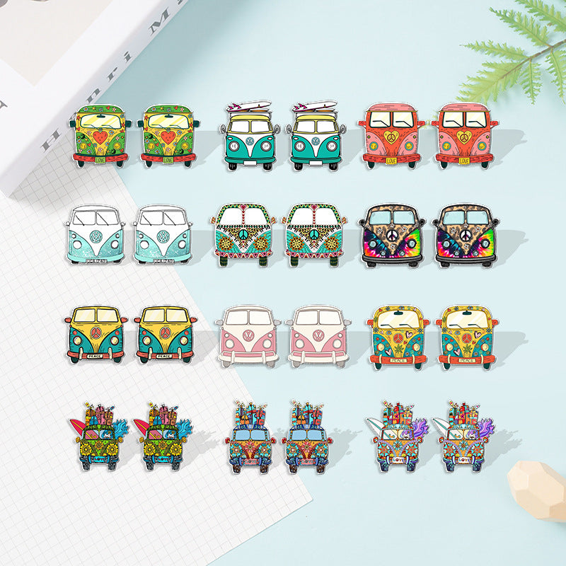 Wholesale Suower School Bus Heat Shrink Sheet Acrylic Earrings