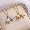 Wholesale Micro Studded Zircon Star Pearl Titanium Steel Necklace Clavicle Chain