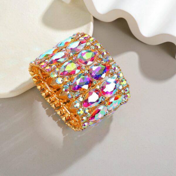 Wholesale Popular Fashion Rhinestone Crystal Gemstone Elastic Wide Alloy Bracelet