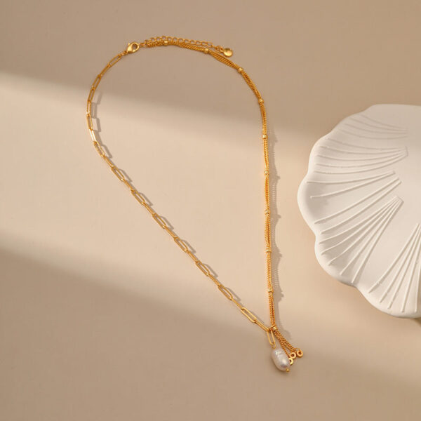Wholesale Pearl Brass Plated 18K Real Gold Necklace Clavicle Chain