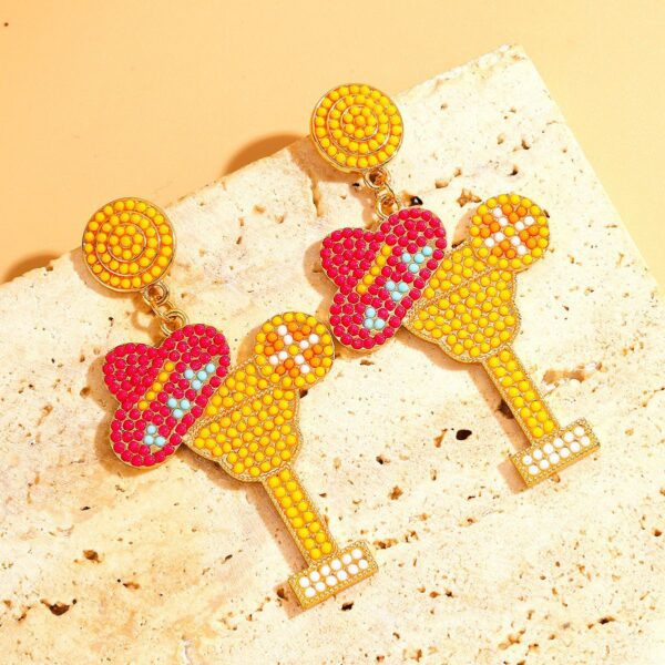 Wholesale Bohemian Rice Bead Alloy Wine Glass Earrings