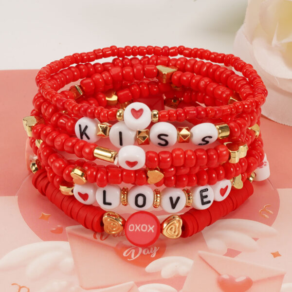 Wholesale Valentine's Day Love XOXO LOVE Soft Clay Beads Multi-layer Elastic Bracelet