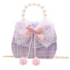 Wholesale Cotton Linen Pearl Bow Kids Shoulder Bag
