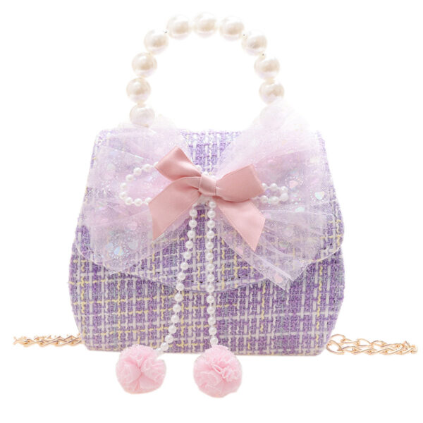 Wholesale Cotton Linen Pearl Bow Kids Shoulder Bag