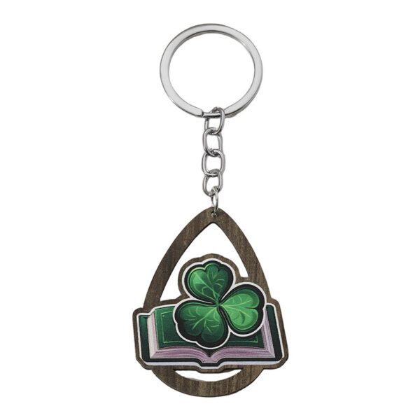 Wholesale St. Patrick's Day Green Water Drop Clover Wooden Keychain