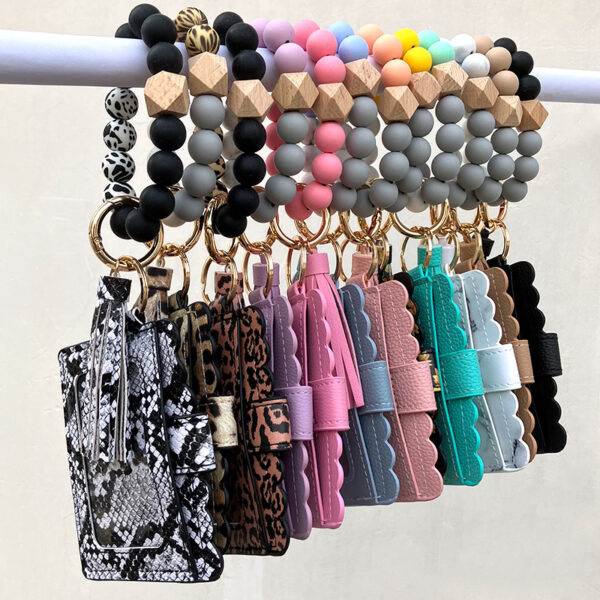 Wholesale Colorful Silicone Beads PU Tassel Coin Purse Wrist Keychain