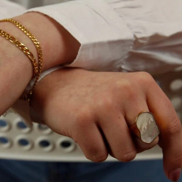 Wholesale 18k Real Gold Plating Freshwater Shell Titanium Steel Ring