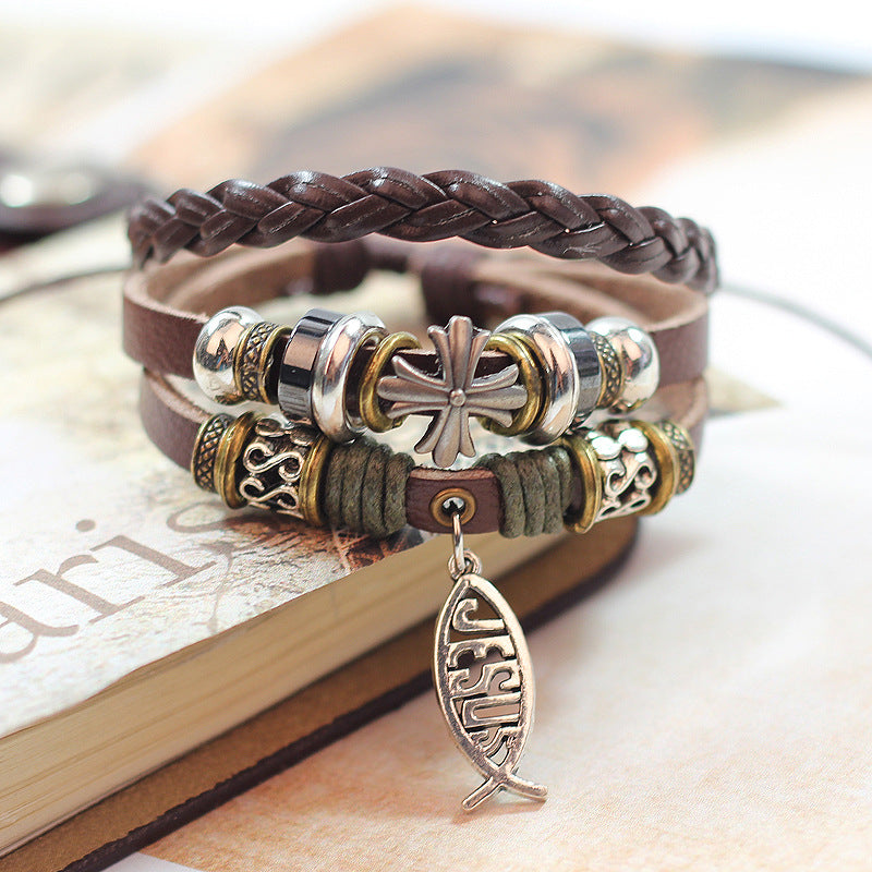 Wholesale Alloy Small Fish Aessories Cross Beaded Bracelet