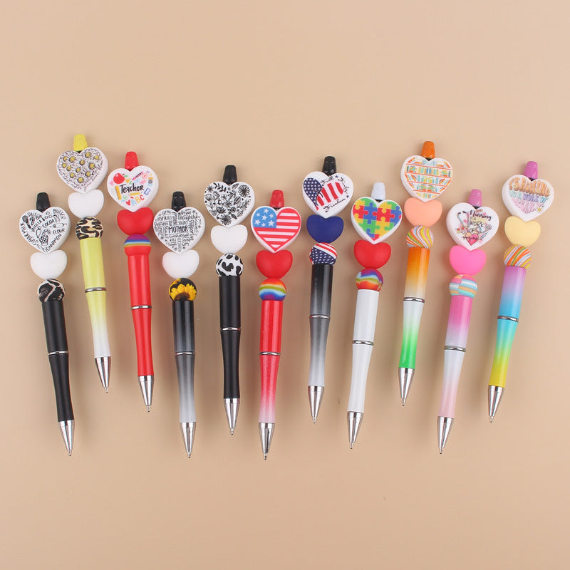 Wholesale Cartoon Love Series Beadable Silicone Beaded Ballint Pen