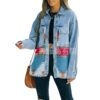 Wholesale Denim Stitching Raw Edge Mid Length Jacket Women Clothes
