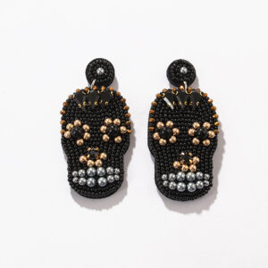 Custom black skull beaded earrings