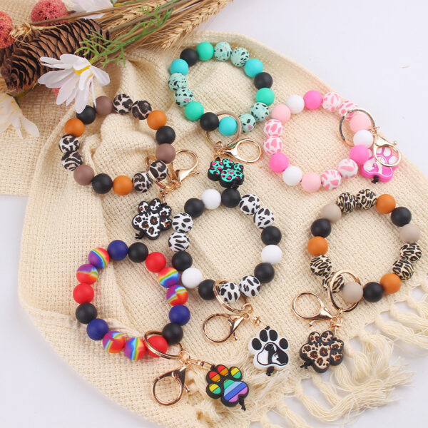 Wholesale Water Transfer Silicone Pearl Cartoon Dog Claws and Pendant Bracelet Keychain