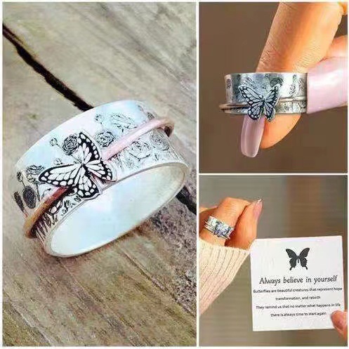Wholesale Vintage Rotatable Butterfly Alloy Rings
