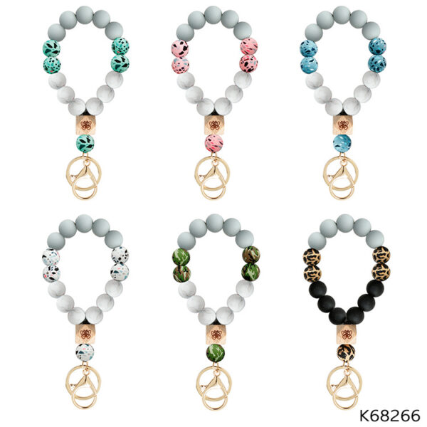 Wholesale Keychains Silicone Wood Beads Bohemian Vintage Wrist Keychain