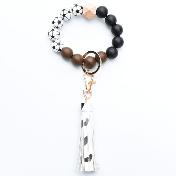 Wholesale Ball Wooden Beads Beaded Wrist Keychain