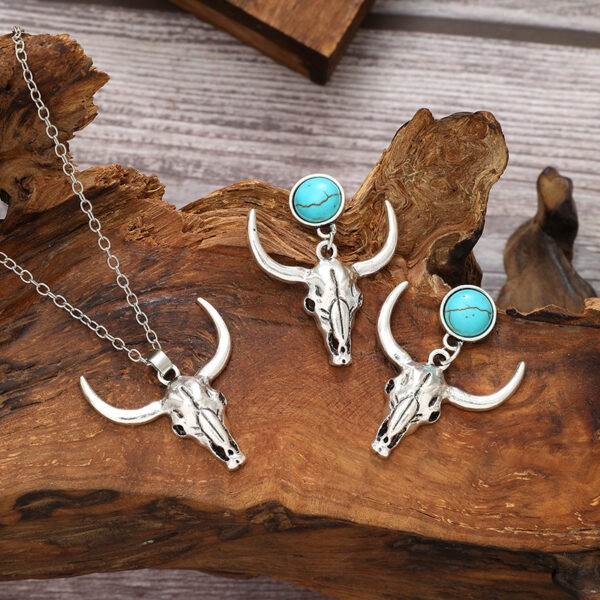 Wholesale Western Bull Head Skull Chain Alloy Earrings