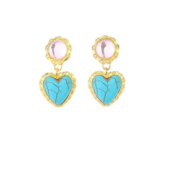 Wholesale Imitation Turquoise Peach Heart Alloy Earrings