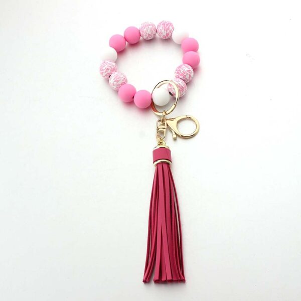 Wholesale Solid Wood Beads Silicone Beads Tassel Pendant Creative DIY Beaded Wrist Keychain