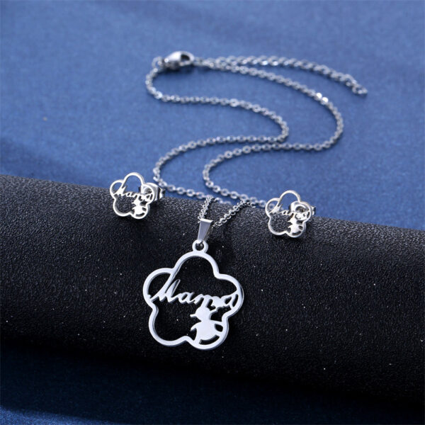 Wholesale Mother's Day Plum Blossom Stainless Steel Earrings Jewelry Set