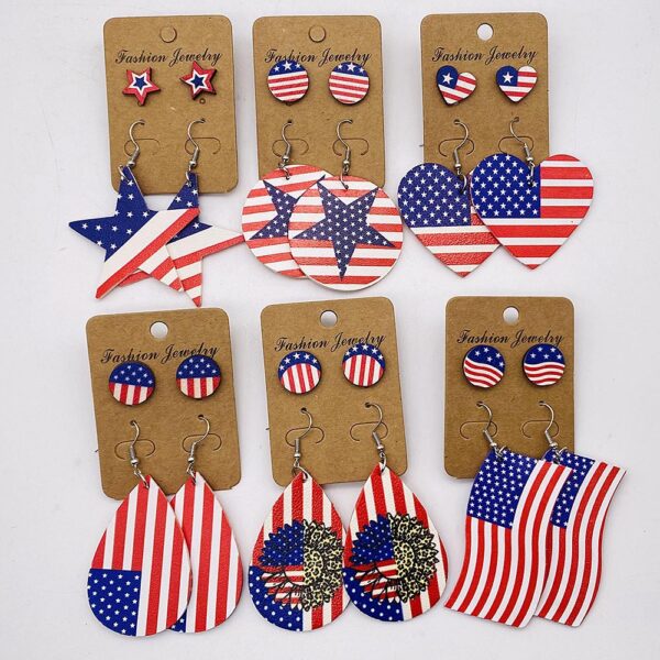 O1CN01EbQ8HD2CFraYk9cfx_2207539588445-0-cib Wholesale Independence Day American Flag Leather Earrings Stud Set