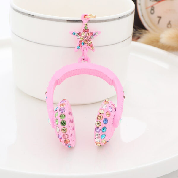 Wholesale Spray Painted Earphones with Diamonds, Cute Bag Pendants, Alloy Keychains