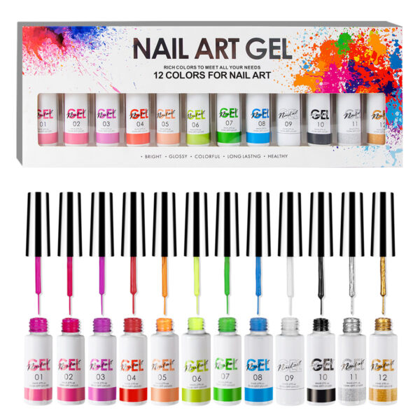 Wholesale 12 Colors Painted Hook Line Glue Nail Stickers