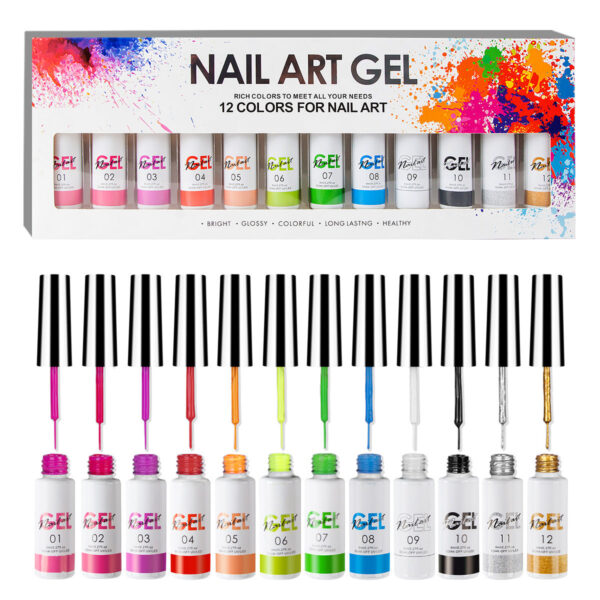 Wholesale 12 Colors Painted Hook Line Glue Nail Stickers