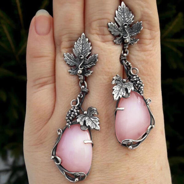 Wholesale Metal Grapevine Leaf Inlaid Drop Shaped Opal Alloy Earrings