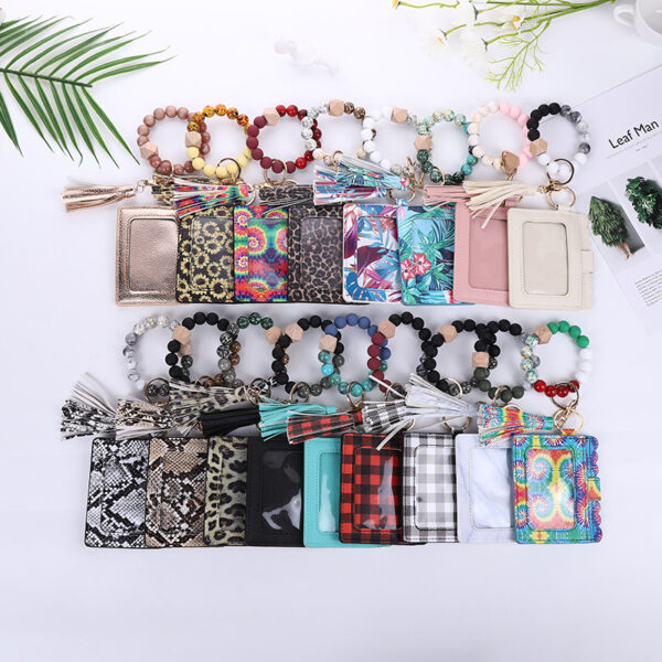 Wholesale Card Holder Pu Tassel Beads Bracelet Wallet Keychain