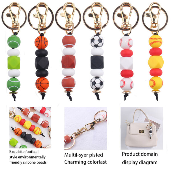 Wholesale Sports Basketball Football Soccer Silicone Beaded Lanyard Keychain