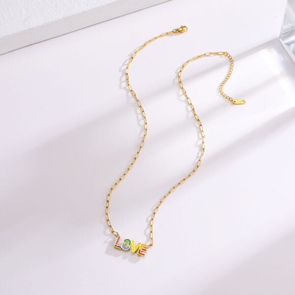 Wholesale Letter Rainbow Pendant Titanium Steel Necklace