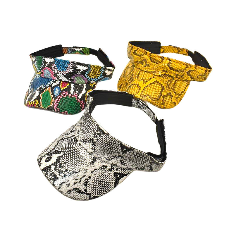 Wholesale PU Snake Print Empty Top Hat Sun Visor