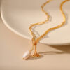 Wholesale Pearl Brass Plated 18K Real Gold Necklace Clavicle Chain
